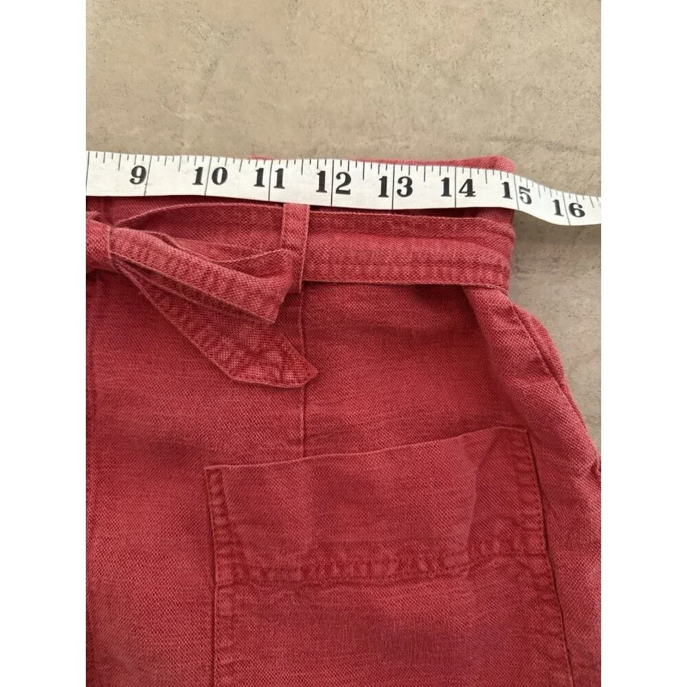 C&C California Women’s Red Button Front Skirt Size M Linen Blend Tie Waist - Picture 3 of 6